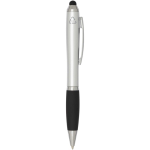 Stylo rotatif avec stylet et grip doux encre bleue couleur argenté deuxième vue latérale