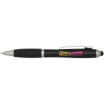 Stylo rotatif avec stylet et grip doux encre noire couleur noir vue avec impression sérigraphique