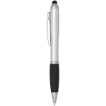 Stylo rotatif avec stylet et grip doux encre noire couleur argenté vue latérale