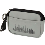 Portefeuille en cuir synthétique recyclé zippé avec anneau couleur gris vue impression transfert