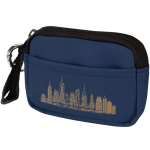 Portefeuille en cuir synthétique recyclé zippé avec anneau couleur bleu marine vue impression transfert