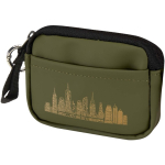 Portefeuille en cuir synthétique recyclé zippé avec anneau couleur vert foncé vue impression transfert