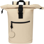 Porte-clés rond en cuir synthétique recyclé avec anneau couleur marron troisième vue