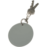 Porte-clés rond en cuir synthétique recyclé avec anneau couleur gris deuxième vue