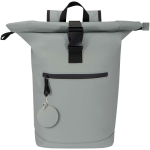 Porte-clés rond en cuir synthétique recyclé avec anneau couleur gris troisième vue