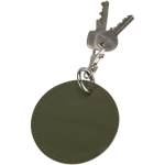Porte-clés rond en cuir synthétique recyclé avec anneau couleur vert foncé deuxième vue