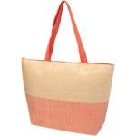 Sac en papier de paille tressée zippé avec base large capacité 21 L couleur acajou
