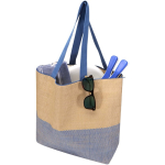 Sac en papier de paille tressée zippé avec base large capacité 21 L couleur bleu marine deuxième vue