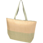 Sac en papier de paille tressée zippé avec base large capacité 21 L couleur vert chiné