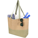 Sac en papier de paille tressée zippé avec base large capacité 21 L couleur vert chiné deuxième vue