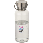 Bouteille en inox 600 ml avec bouchon vissé et poignée couleur transparent vue avec impression sérigraphique