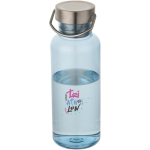 Bouteille en inox 600 ml avec bouchon vissé et poignée couleur bleu ciel vue avec impression sérigraphique