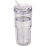 Gobelet double paroi 480 ml avec couvercle rotatif et paille couleur transparent