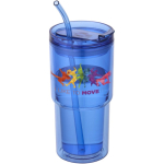 Gobelet double paroi 480 ml avec couvercle rotatif et paille couleur bleu roi