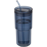 Gobelet double paroi 480 ml avec couvercle rotatif et paille couleur bleu marine