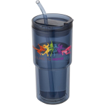 Gobelet double paroi 480 ml avec couvercle rotatif et paille couleur bleu marine