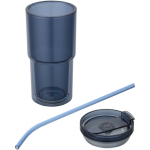 Gobelet double paroi 480 ml avec couvercle rotatif et paille couleur bleu marine deuxième vue