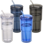 Gobelet double paroi 480 ml avec couvercle rotatif et paille couleur bleu marine deuxième vue en couleurs