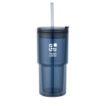 Gobelet double paroi 480 ml avec couvercle rotatif et paille avec zone d'impression