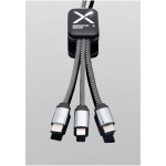 Câble de charge 3-en-1 avec logos lumineux SCX.design couleur noir vue détail 1