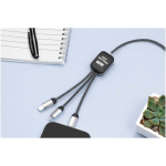Câble de charge 3-en-1 avec logos lumineux SCX.design couleur noir image nature morte