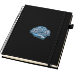 Carnet A5 à spirale et rigide en cuir synthétique JournalBooks couleur noir vue avec impression sérigraphique