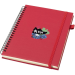 Carnet A5 à spirale et rigide en cuir synthétique JournalBooks couleur rouge vue avec impression sérigraphique