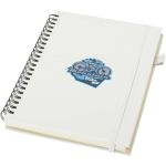 Carnet A5 à spirale et rigide en cuir synthétique JournalBooks couleur blanc vue avec impression sérigraphique