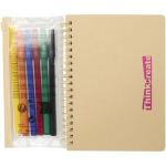Set carnet B6 avec feutres et poche transparente intégrée couleur naturel vue avec impression sérigraphique