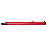 Stylo alu recyclé à mécanisme rotatif avec encre bleue couleur rouge vue avec impression sérigraphique