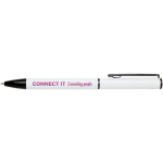 Stylo alu recyclé à mécanisme rotatif avec encre bleue couleur blanc vue avec impression sérigraphique