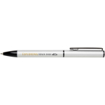 Stylo alu recyclé à mécanisme rotatif avec encre bleue couleur argenté vue avec impression sérigraphique