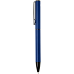 Stylo alu recyclé à mécanisme rotatif avec encre bleue couleur bleu marine vue latérale