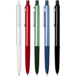 Stylo en aluminium recyclé et grip gomme douce, encre bleue couleur blanc deuxième vue en couleurs