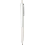 Stylo en aluminium recyclé et grip gomme douce, encre bleue couleur blanc deuxième vue latérale