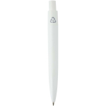 Mini stylo en plastique recyclé RCS avec encre bleue couleur blanc deuxième vue arrière