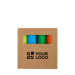 Set de 4 mini surligneurs colorés dans boîte kraft avec zone d'impression