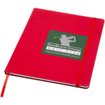 Carnet A4 rigide cuir synthétique ligné avec élastique couleur rouge vue avec impression sérigraphique