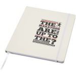 Carnet A4 rigide cuir synthétique ligné avec élastique couleur blanc vue avec impression sérigraphique