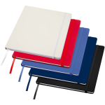Carnet A4 rigide cuir synthétique ligné avec élastique couleur bleu roi deuxième vue en couleurs