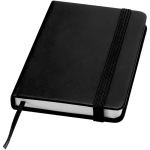 Carnet A7 rigide en cuir synthétique ave célastique, feuilles lignées couleur noir