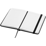 Carnet A7 rigide en cuir synthétique ave célastique, feuilles lignées couleur noir deuxième vue