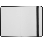 Carnet A7 rigide en cuir synthétique ave célastique, feuilles lignées couleur noir troisième vue frontale