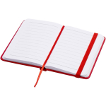Carnet A7 rigide en cuir synthétique ave célastique, feuilles lignées couleur rouge deuxième vue