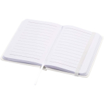 Carnet A7 rigide en cuir synthétique ave célastique, feuilles lignées couleur blanc deuxième vue