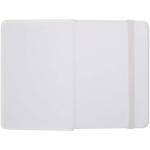 Carnet A7 rigide en cuir synthétique ave célastique, feuilles lignées couleur blanc troisième vue frontale