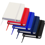 Carnet A7 rigide en cuir synthétique ave célastique, feuilles lignées couleur blanc deuxième vue en couleurs