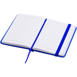 Carnet A7 rigide en cuir synthétique ave célastique, feuilles lignées couleur bleu roi deuxième vue