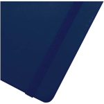 Carnet A7 rigide en cuir synthétique ave célastique, feuilles lignées couleur bleu marine vue détail 1