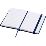 Carnet A7 rigide en cuir synthétique ave célastique, feuilles lignées couleur bleu marine deuxième vue